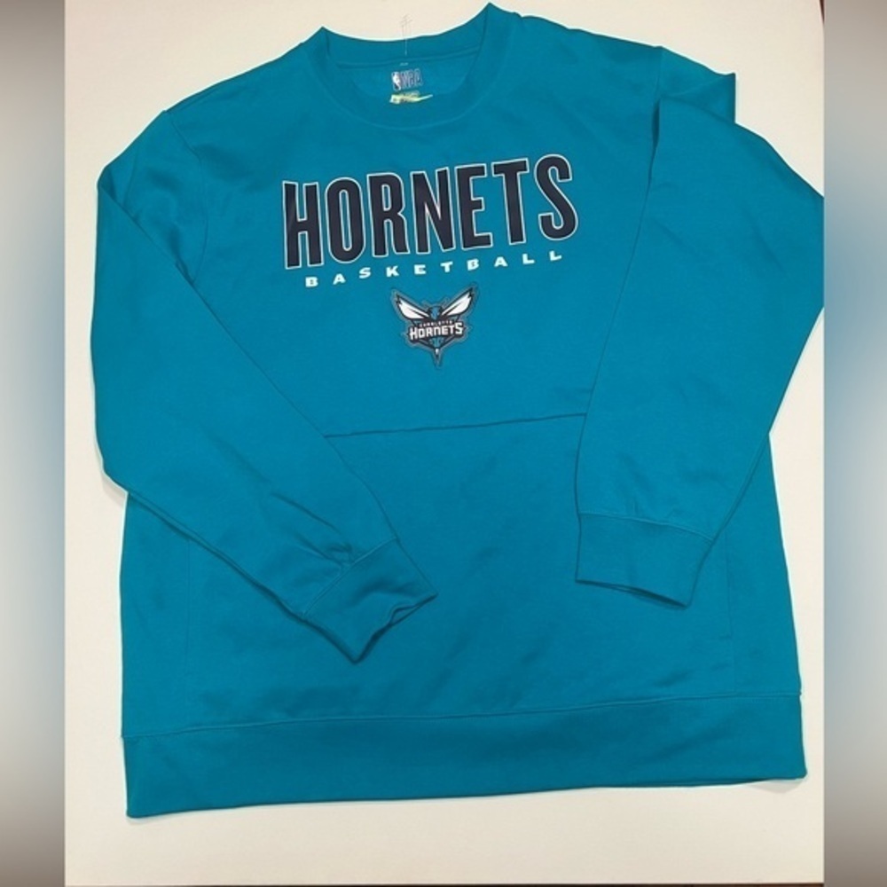 NWT Charlotte Hornets Hoodie Men L‎ Teal Solid Fanatics Pullover Sweatshirt (B3)